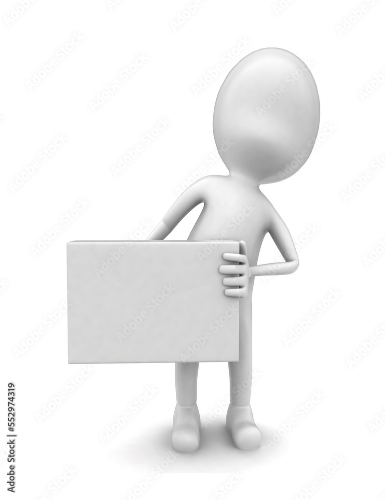 3d man holding a whte board in hands concept 3d man holding a whte board in hands concept
