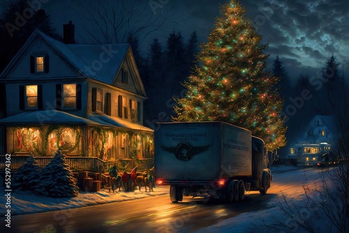 Christmas tree sale at night.