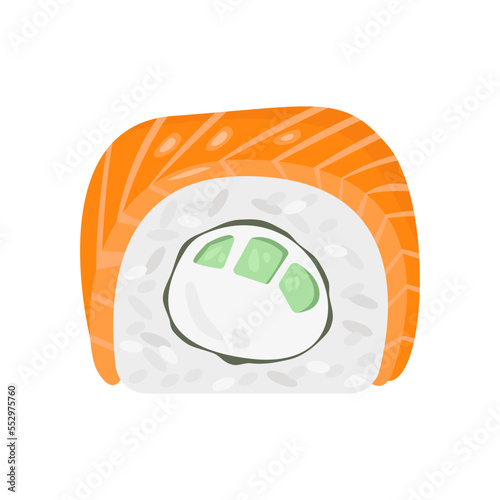 Philadelphia sushi  roll with salmon and cream cheese on  isolated vector illustration