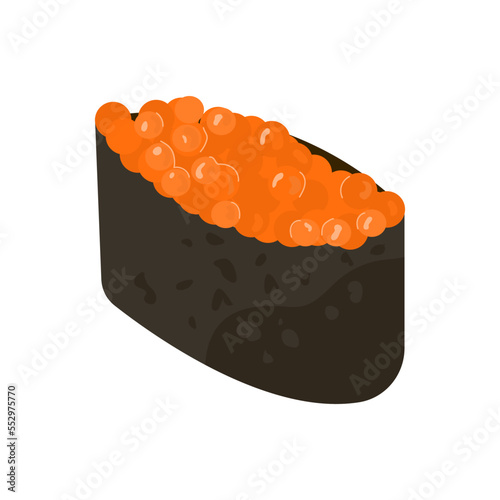 Gunkan sushi roll with red caviar on isolated background
