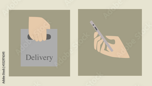 hand holding a phone and bag for order and delivery