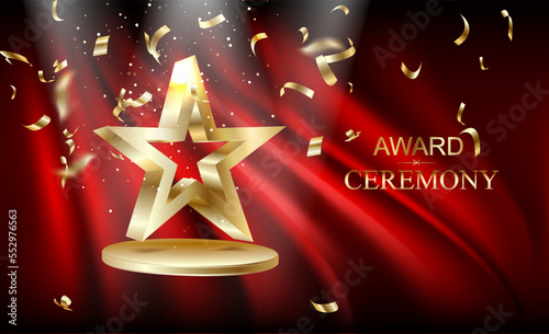 Award ceremony background with 3d gold star element and glitter light effect.