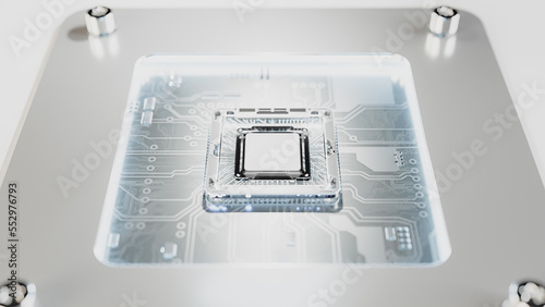 Abstract white circuit board. Space on processor or cpu Can be used text input or banner related to innovation and industry technology. 3D Render.