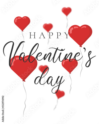happy valentines day with red balloons for cards, websites, greetings, posters