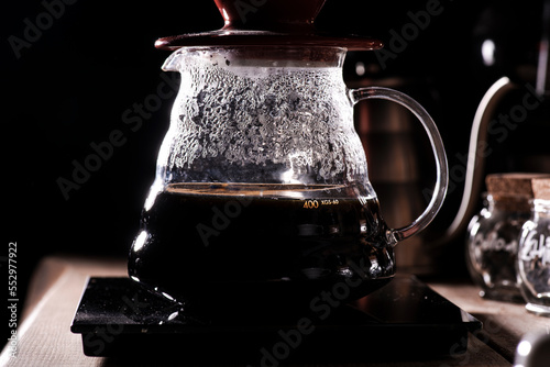 Brewing coffee in a v60 coffee pot