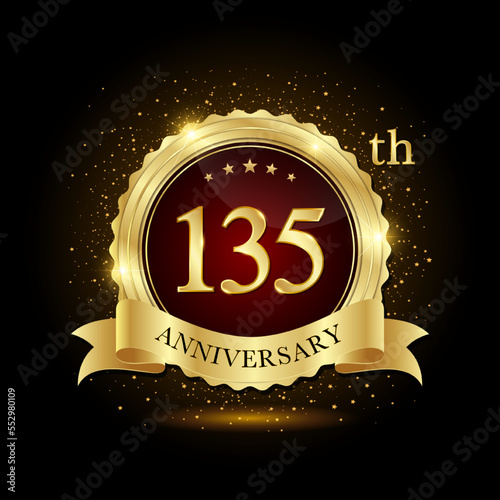 135th Anniversary. Emblem Design with Golden Ring and Ribbon. Vector Illustration photo