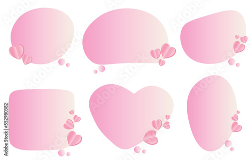 Set valentine speech bubbles on white background. decorated with hearts. chat vector square and doodle message or communication icon Cloud speaking for comics and minimal message dialog