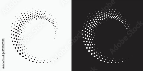 Circle halftone spiral backdrop. Dotted abstract concentric circle. spiral, swirl, twirl element. Circular and radial dots helix. Design element for multipurpose use.	