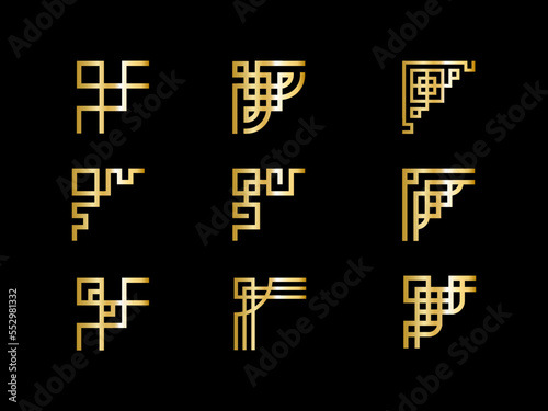Gold Asian corners set  golden corners  golden on background. Golden luxury line vector illustration