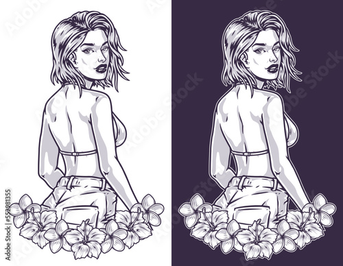Beautiful summer woman monochrome logotype