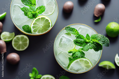 Top view of two cocktail glasses with mojito (Generative AI)
