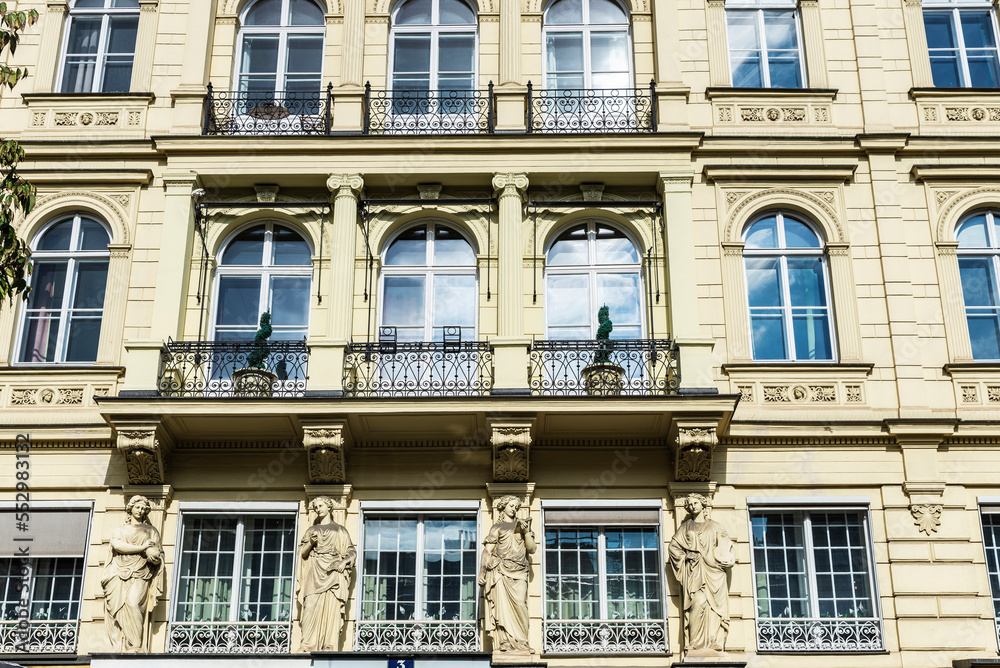 Facade of an old classic building in Vienna, Austria