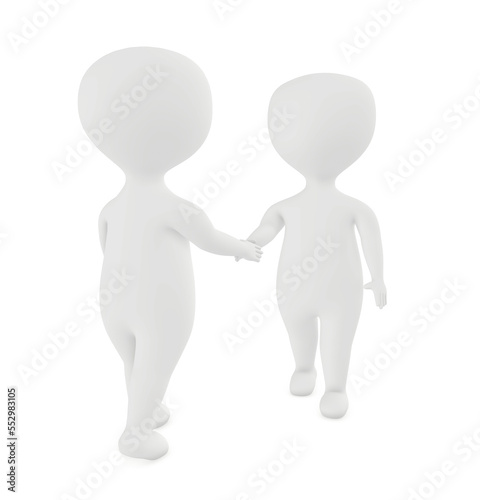 3d white character shake handing each other