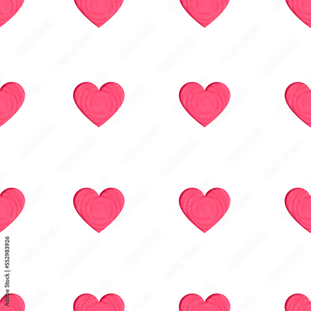 Valentines Day signs, banner or card. Paper art magenta hearts seamless pattern isolated on white background
