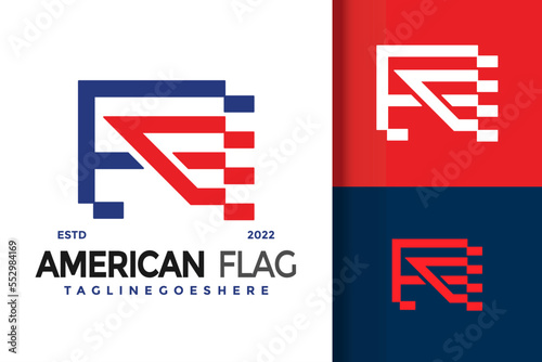 Letter A American Flag Logo Design Vector Illustration Template