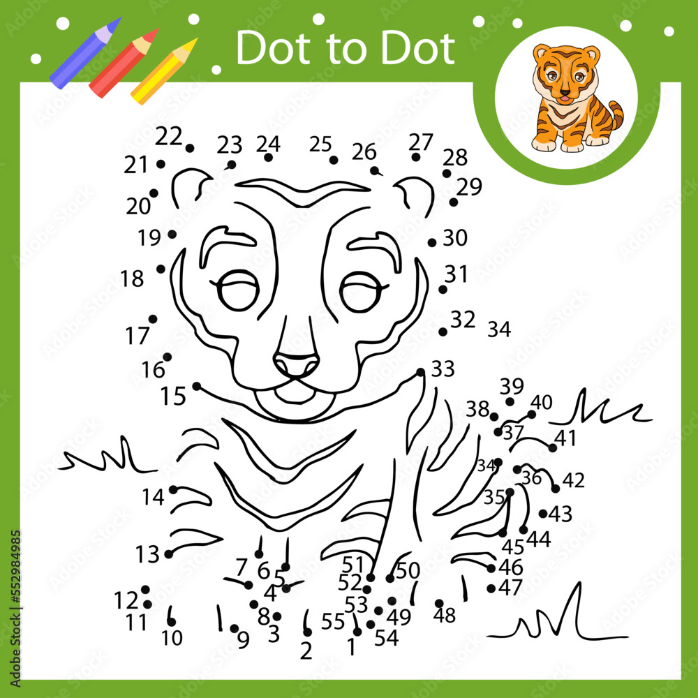 Activity page. Dot to dot game connect picture of tiger. Kids education ...