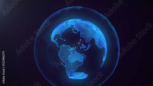 The concept of a global network. Futuristic concept of communication. Digital communication of people around the globe. Global blue background of outer space. Animation in 4K format