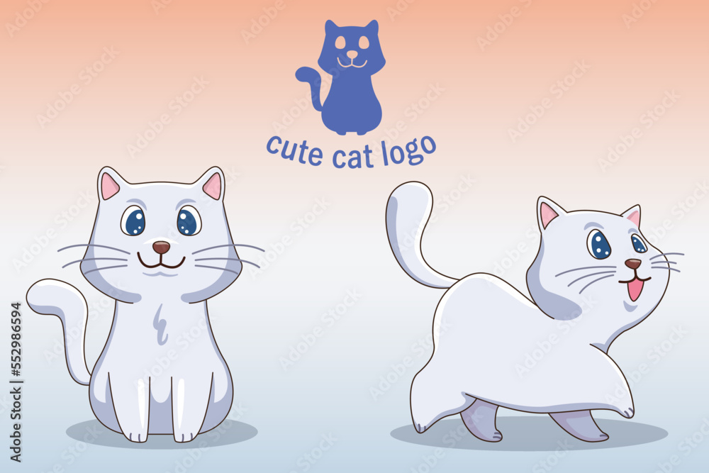 Cute baby white kitten character cartoon flat style, Woodland, Print Design, vector illustrations Cute baby white kitten character cartoon flat style, Woodland, Print Design, vector illustrations