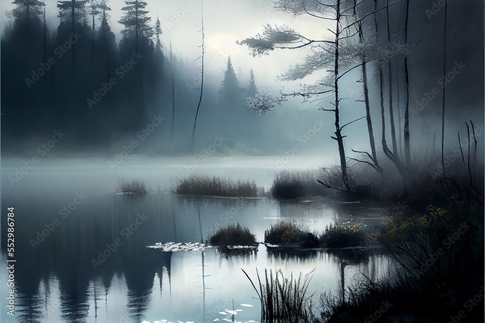 fog on the lake. designed using generative ai fog on the lake. designed using generative ai