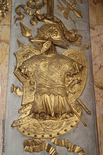 Photography Palazzo Colonna Building Interior Detail with Golden Wall Decoration in Rome, Ne
