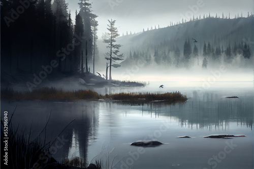 fog on the lake. Designed using Generative AI.