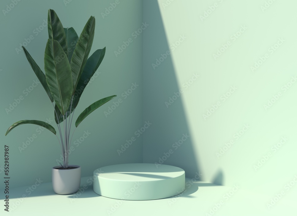 Podium display scene for cosmetic product and packate,3d render.
