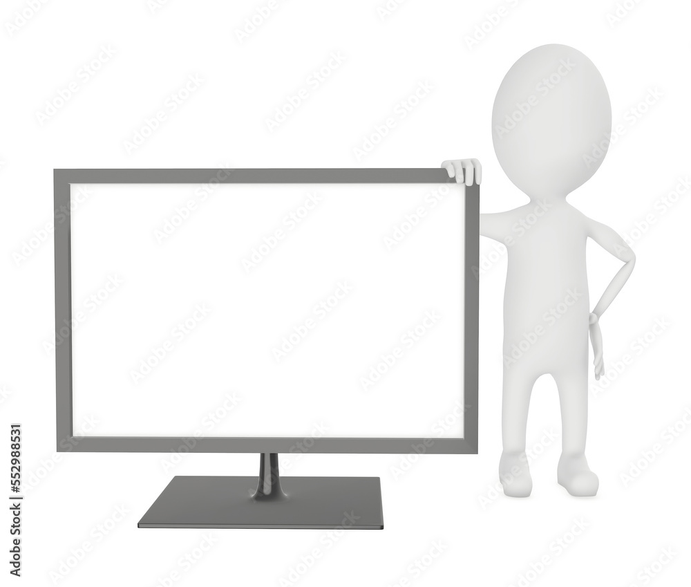 3d character and a television 3d character and a television