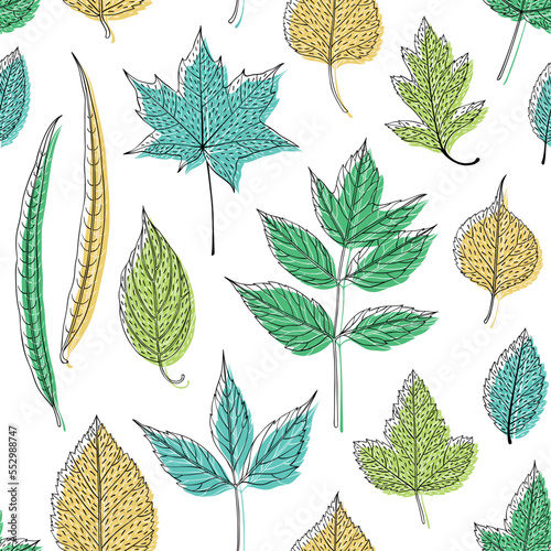 Leaves seamless pattern, vector leaf background