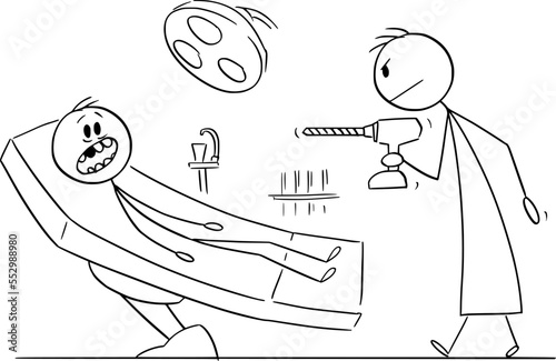 Person With Decayed Teeth at Dentistry, Vector Cartoon Stick Figure Illustration
