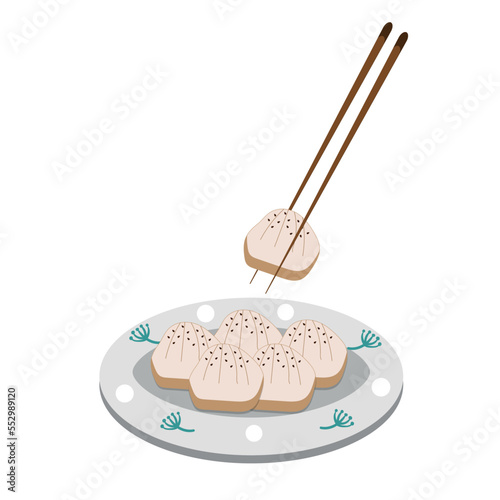 Traditional georgian dish khinkali on a plate vector illustration.