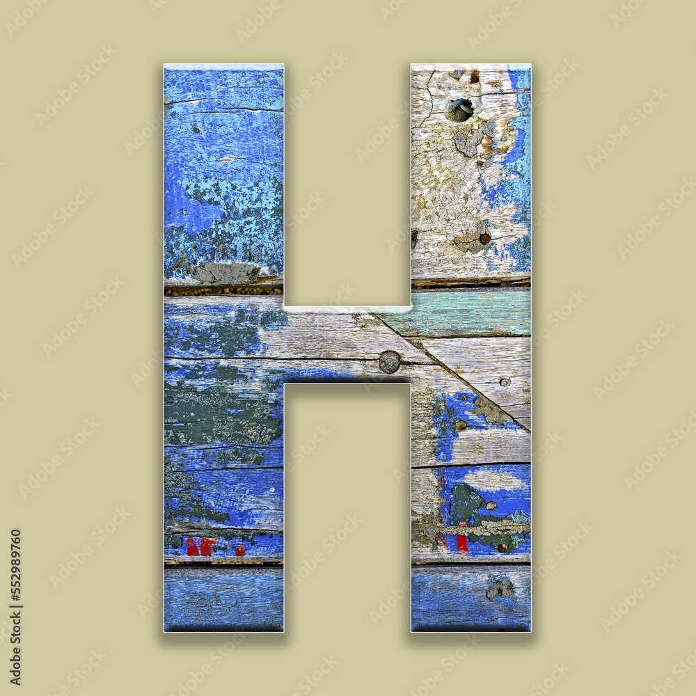 Capital letter H , Design painted wood Stock Illustration | Adobe Stock