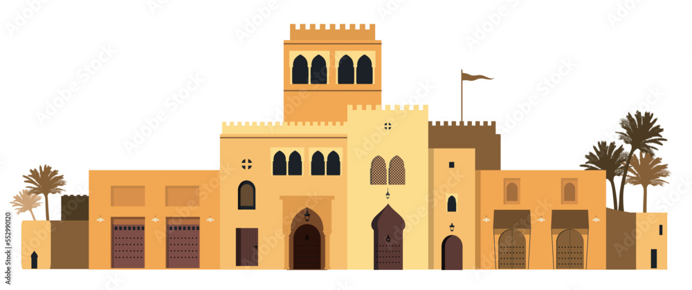 Arabic, Moroccan or Mediterranean style buildings isolated on white ...