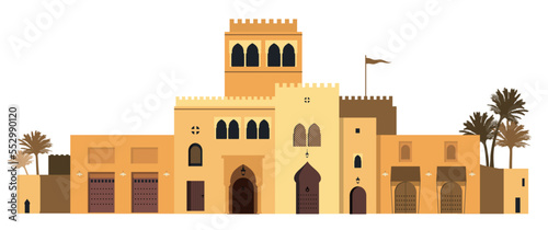 Arabic, Moroccan or Mediterranean style buildings isolated on white background. Traditional architecture.