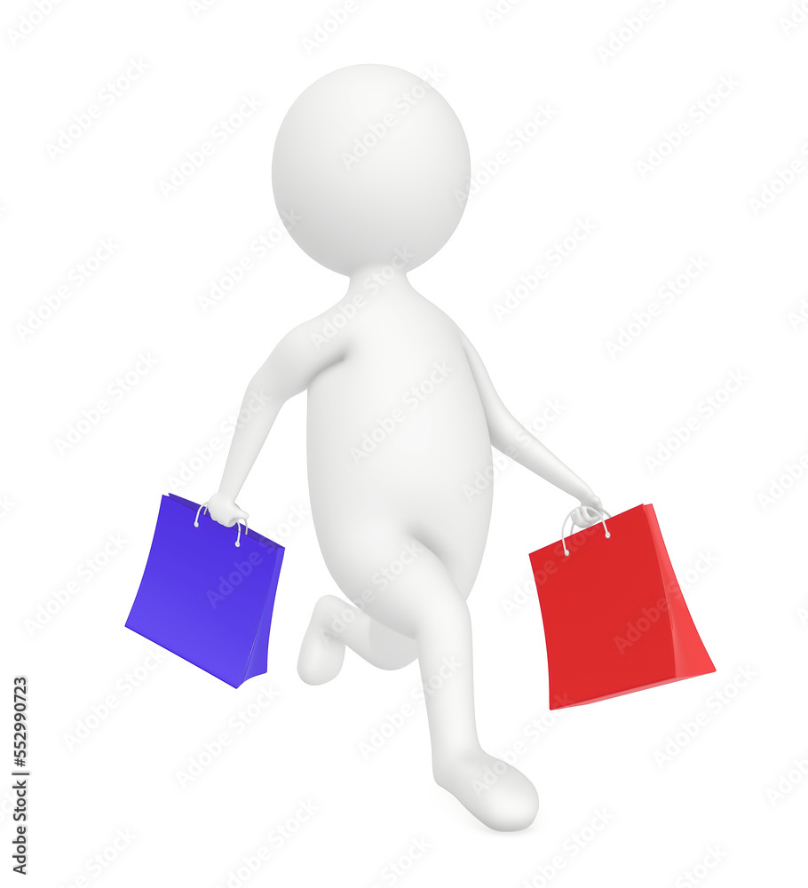 3d character running with plenty of bags on both of his hands 3d character running with plenty of bags on both of his hands