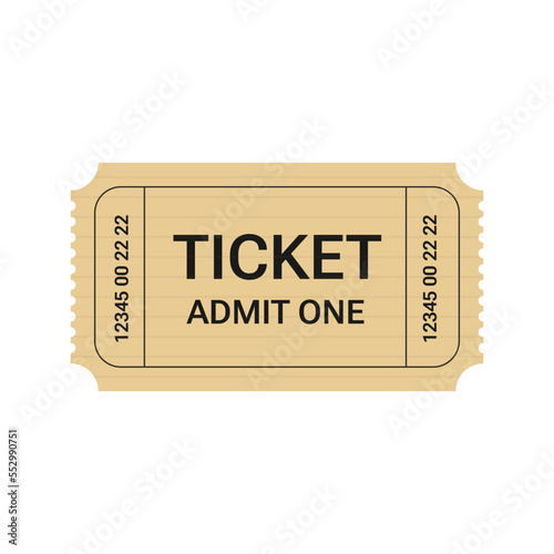 Simple paper ticket template with numbers. Vector template for entrance ticket. Admit one. Vector illustration