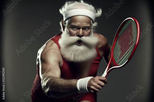 Santa Playing Tennis, A Fictional Character, Generative AI © Melih