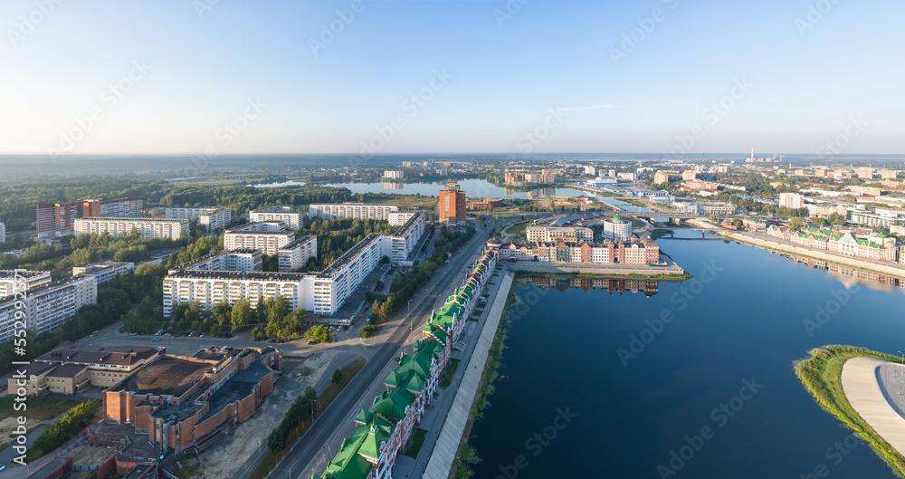 Yoshkar-Ola, Russia. Panorama of the city center in the morning. Aerial view