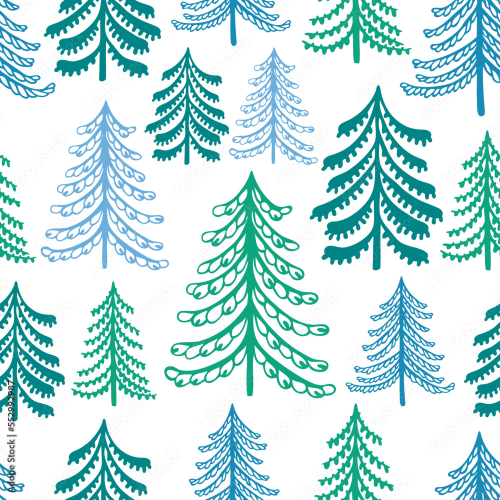 Conifers forest seamless pattern, fir-tree background