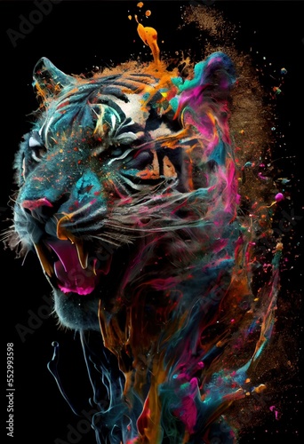 Tiger in paint splash vibrant colorful