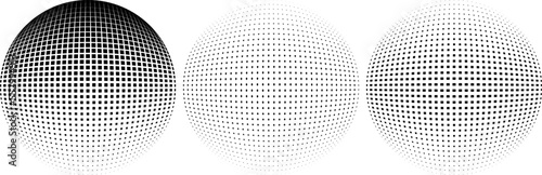 Set of spheres . Halftone constructed transparent sphere .Vector  .Technology sphere Logo . Design element for posters, social media, templates, flyers, brochures . Abstract trendy transparent circles