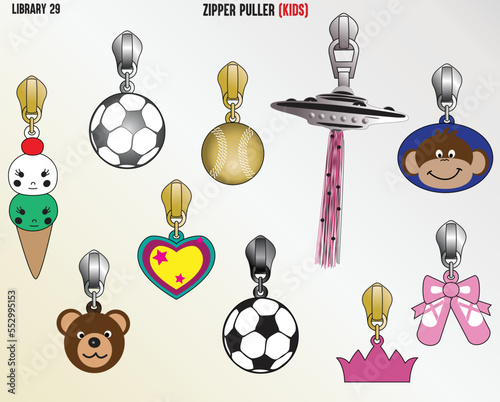 TRENDY AND CUTE CHARACTER ZIPPER SLIDER AND PULLERS FOR TODDLER AND KIDS IN VECTOR