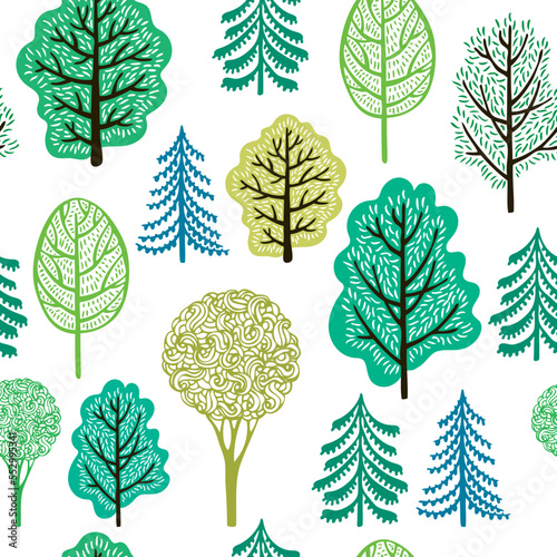 Spring forest park seamless pattern, summer garden
