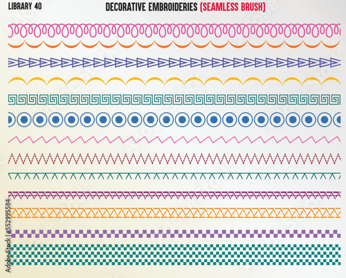 DECORATIVE EMBROIDERY STITCHES SEAMLESS BRUSH IN EDITABLE VECTOR FILE