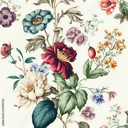 Vintage Flower pattern  watercolor  Ai Art