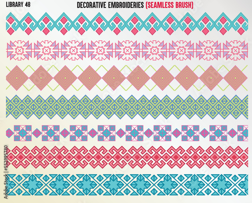 DECORATIVE EMBROIDERY STITCHES SEAMLESS BRUSH IN EDITABLE VECTOR FILE