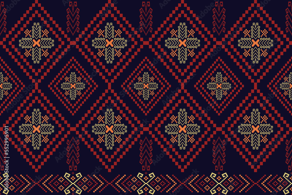 Cross stitch colorful geometric traditional ethnic pattern Ikat seamless pattern abstract design for fabric print cloth dress carpet curtains and sarong Aztec African Indian Indonesian 