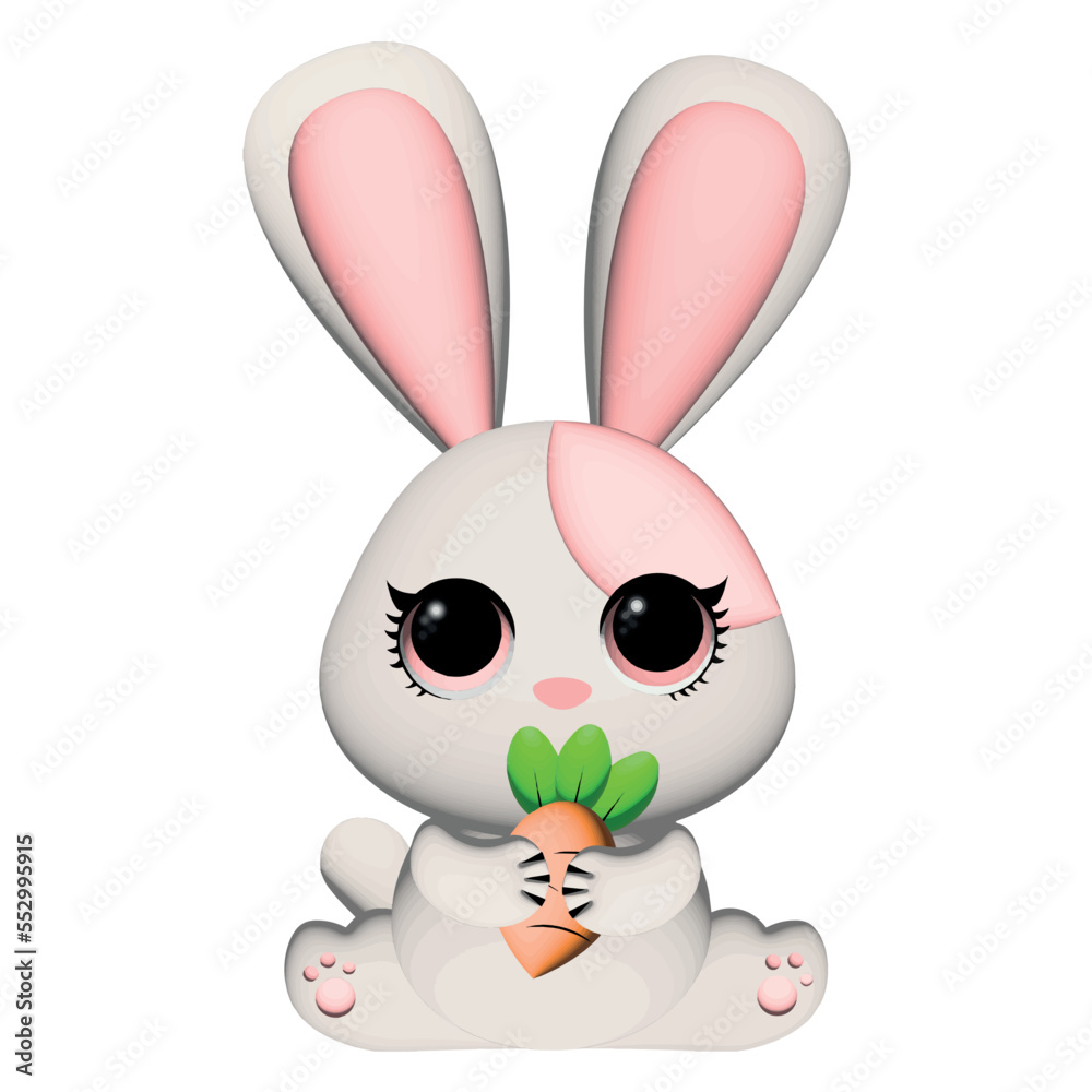 3d illustration of white rabbit decoration Animal characters 3d illustration of white rabbit decoration Animal characters