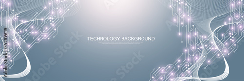 Quantum computing concept. Motherboard computer generated abstract background. Deep learning artificial intelligence. Big data algorithms visualization. Vector illustration
