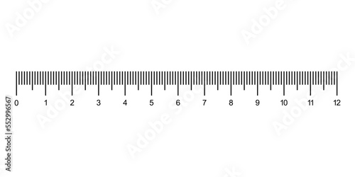 Ruler is isolated on white. 12-inch Measuring tool png. photo