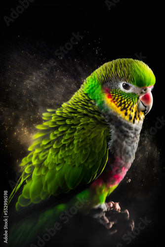  Parrot on dark background. Image created with Generative AI technology.